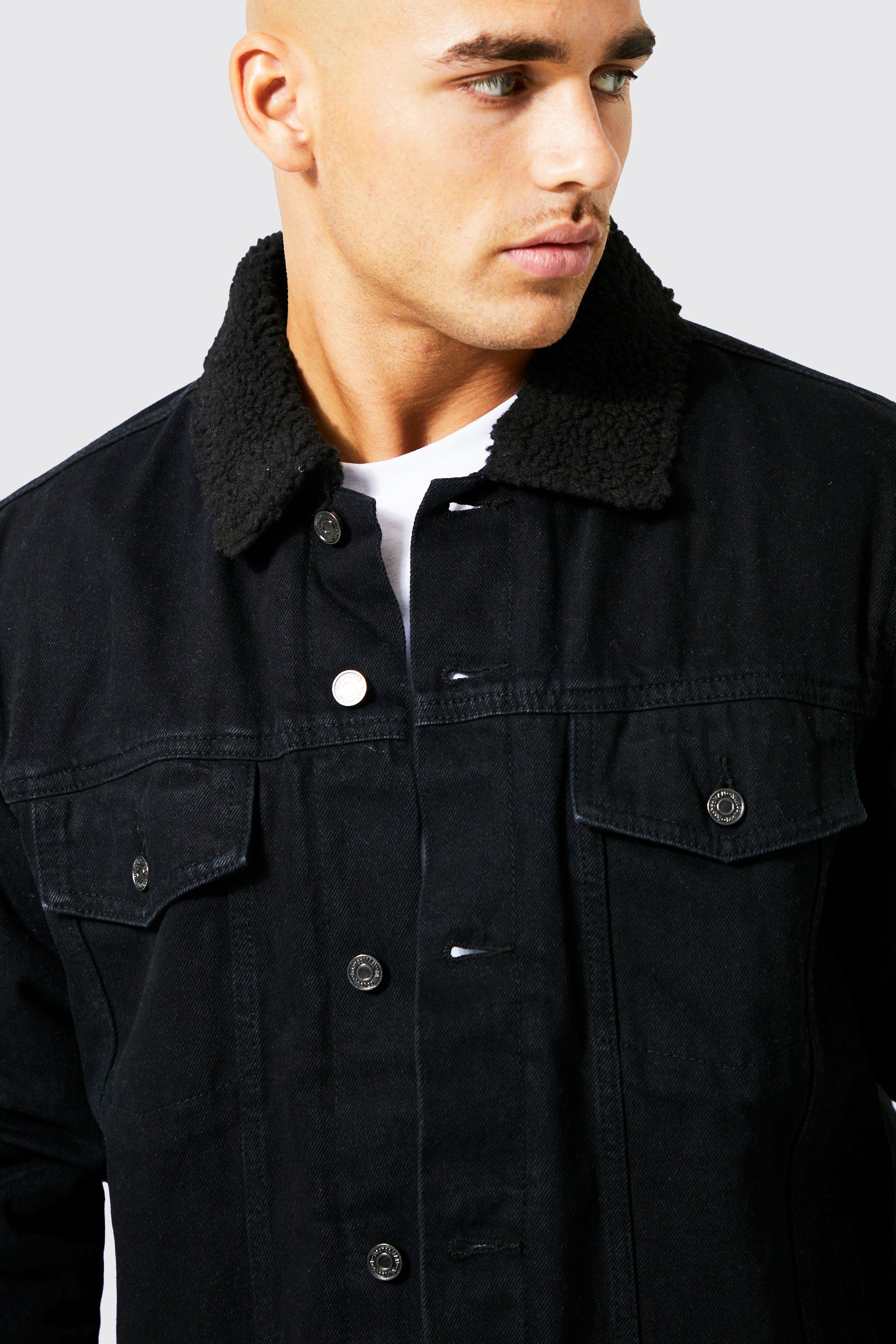 Borg lined denim jacket clearance in black